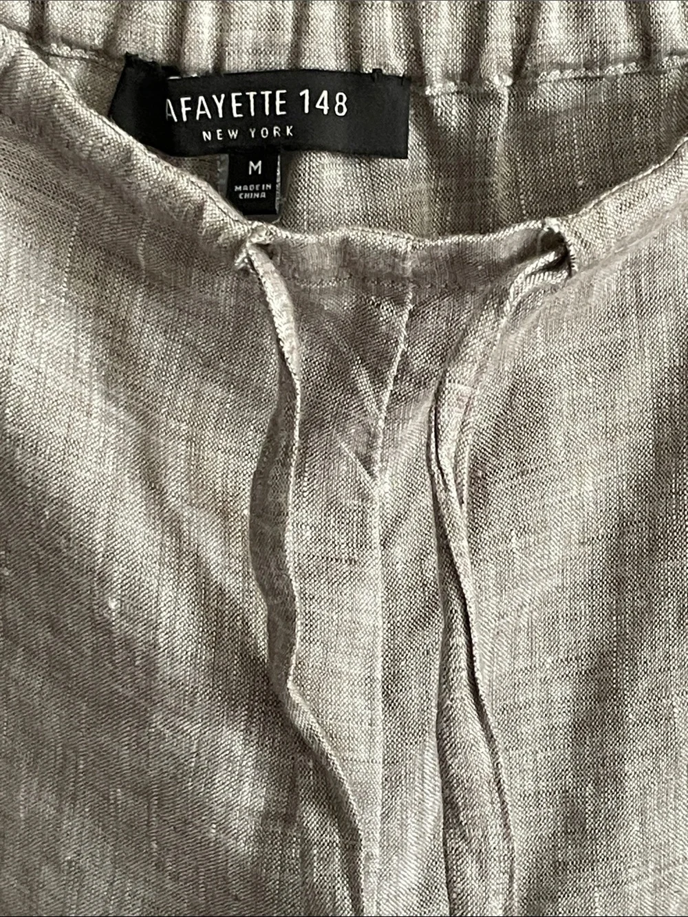 Lafayette 148 New York Light Gray Linen-Blend Drawstring Chinos